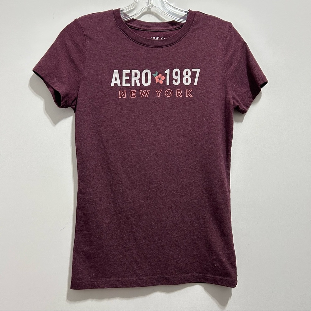 Aeropostale Red Maroon Burgundy Cranberry Classic Crew Tee